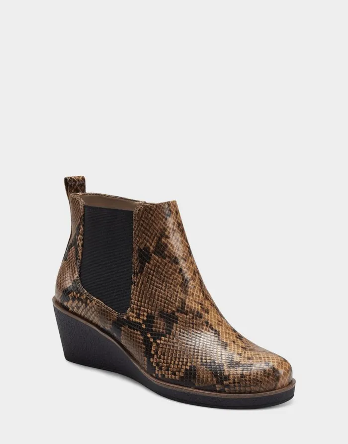 Aerosoles Comfortable Women039s Ankle Boot In Brown Faux Leather Brown Snake Women Ankle Boots