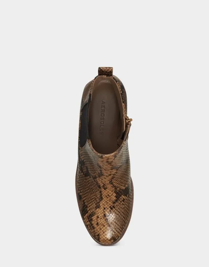 Aerosoles Comfortable Women039s Ankle Boot In Brown Faux Leather Brown Snake Women Ankle Boots