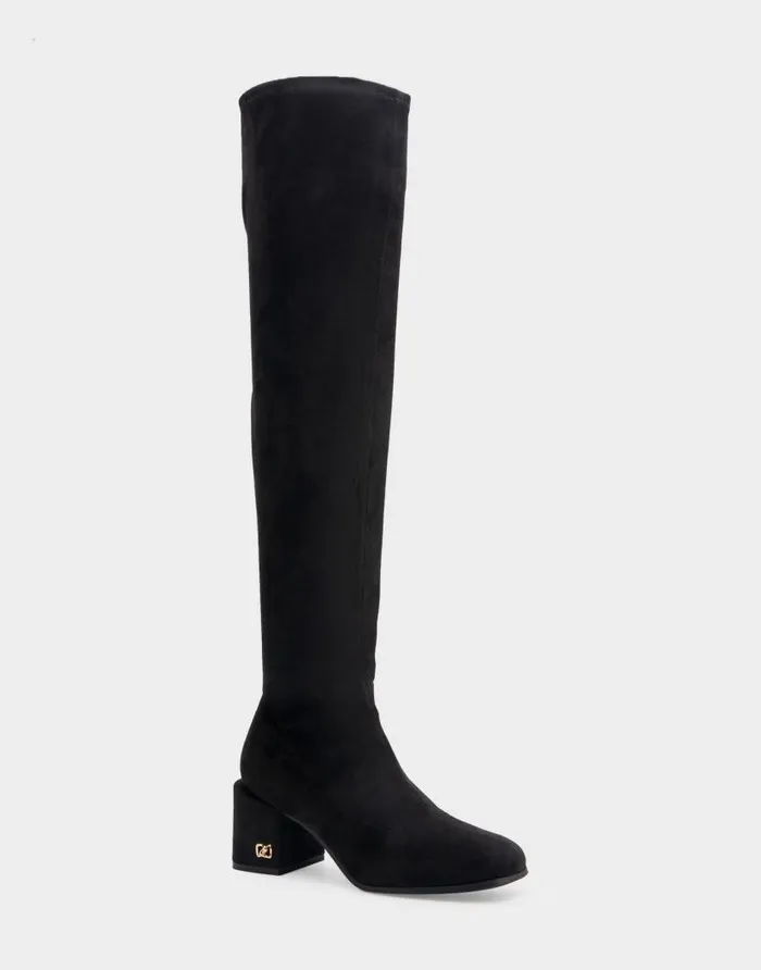 Aerosoles Comfortable Women039s Block Heel Over The Knee Boot In Black Stretch Faux Suede Black Stretch Faux Suede Women Over The Knee Boots