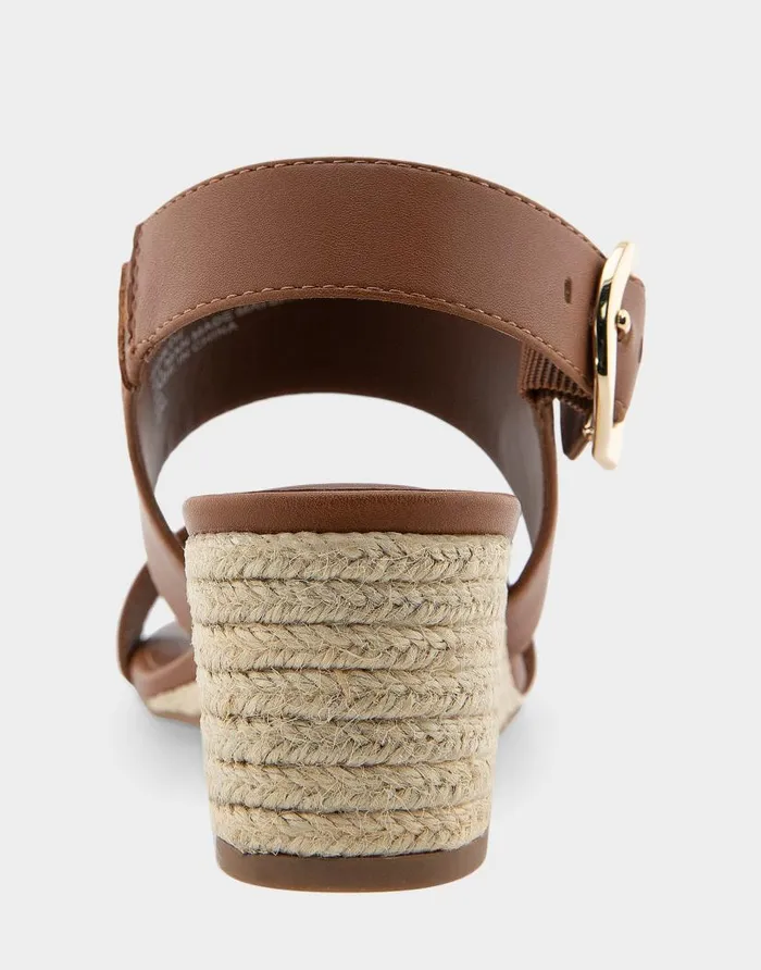 Aerosoles Comfortable Women039s Buckle Back Mid Wedge Sandal In Tan Faux Leather Tan Faux Leather Women Wedges