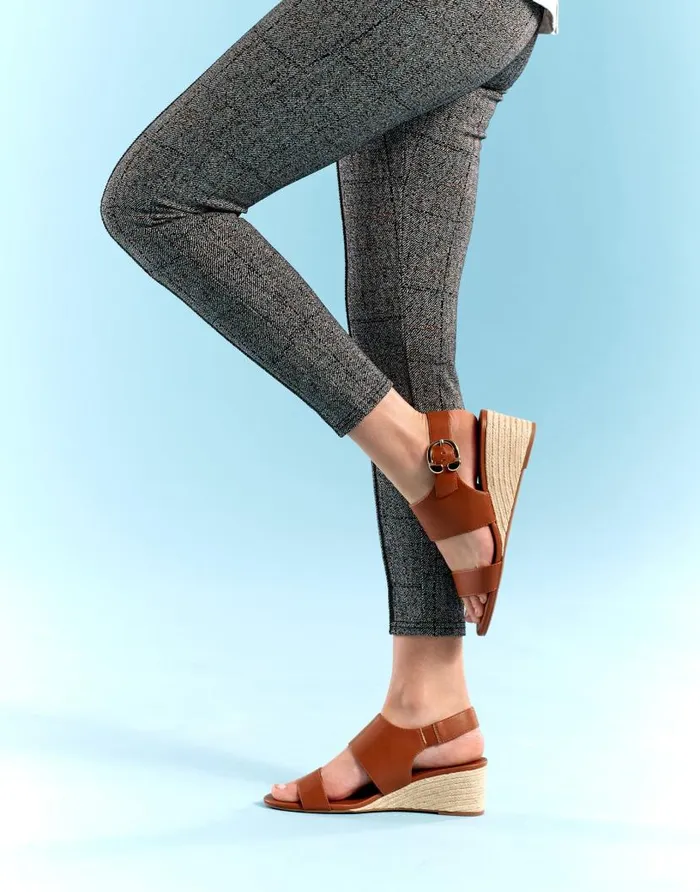 Aerosoles Comfortable Women039s Buckle Back Mid Wedge Sandal In Tan Faux Leather Tan Faux Leather Women Wedges