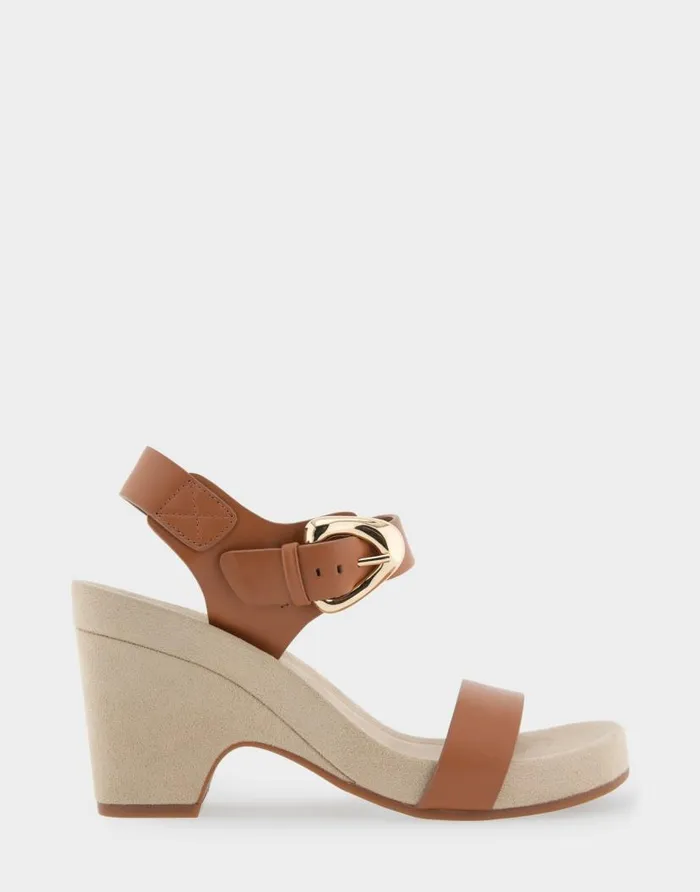 Aerosoles Comfortable Women039s Buckled Footbed Wedge Sandal In Tan Leather Tan Leather Women Dress Aerosoles Comfortable Women039s Buckled Footbed Wedge Sandal In Tan Leather Tan Leather Women Dress