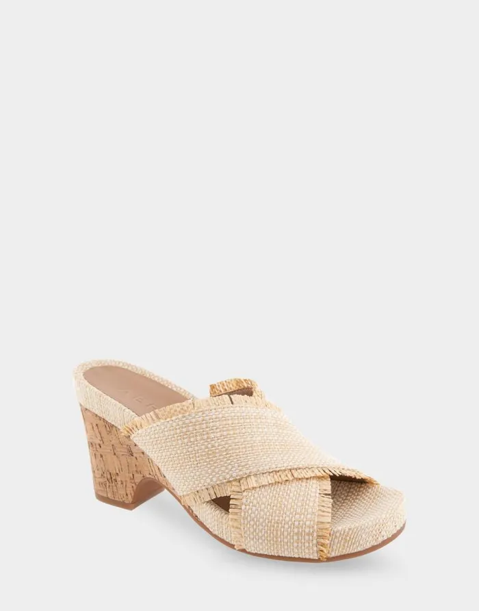 Aerosoles Comfortable Women039s Crisscross Footbed Wedge Sandal In Sand Raffia Combo Raffia Fabric Sand Raffia Combo Women Dress
