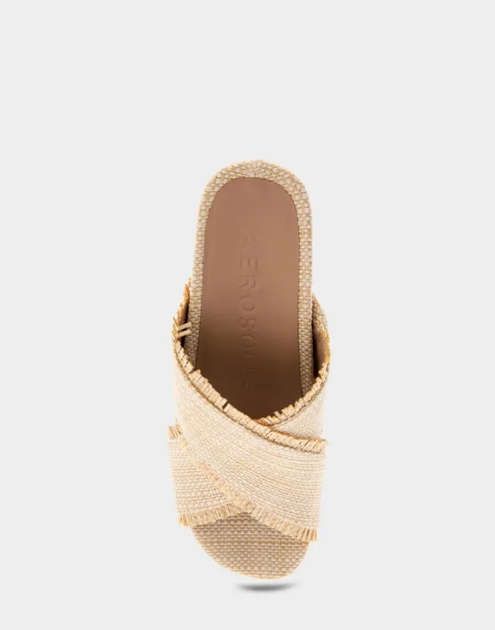 Aerosoles Comfortable Women039s Crisscross Footbed Wedge Sandal In Sand Raffia Combo Raffia Fabric Sand Raffia Combo Women Dress