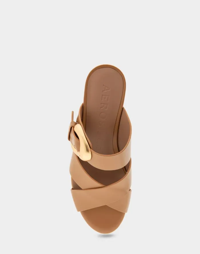 Aerosoles Comfortable Women039s Crisscross Platform Slide Sandal In Doe Leather Doe Leather Women Platforms