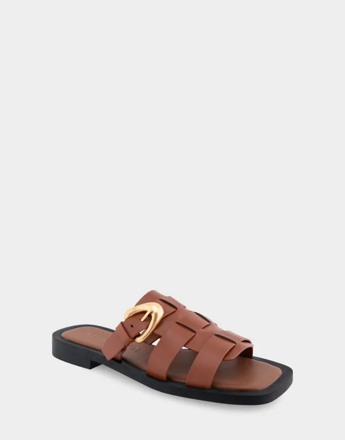 Aerosoles Comfortable Women039s Fisherman Flat Slide Sandal In Gingerbread Leather Gingerbread Leather Women Slides