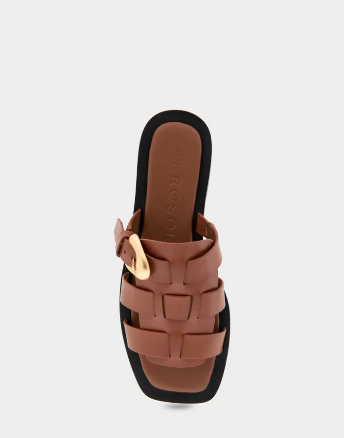 Aerosoles Comfortable Women039s Fisherman Flat Slide Sandal In Gingerbread Leather Gingerbread Leather Women Slides