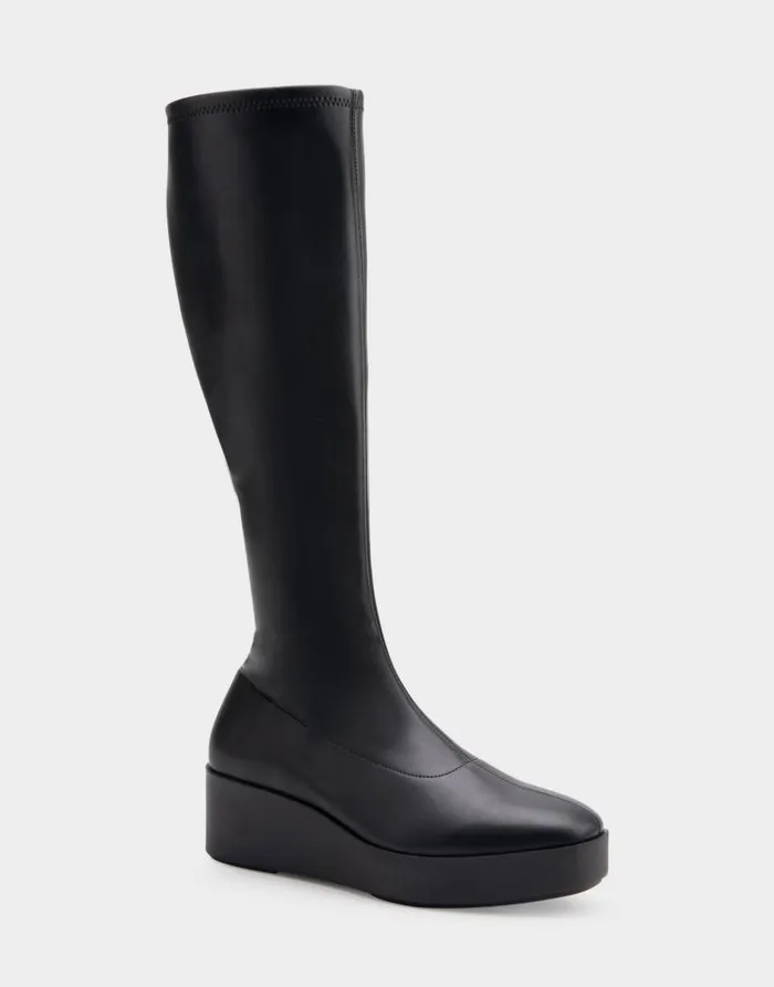 Aerosoles Comfortable Women039s Flatform Heel Tall Shaft Boot In Black Faux Leather Black Faux Leather Women Tall Boots