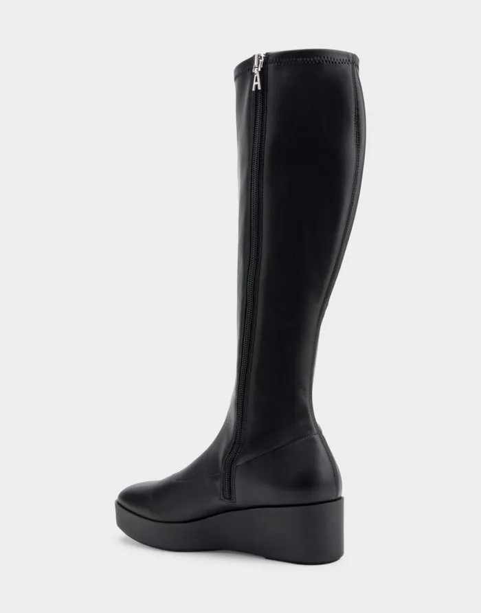 Aerosoles Comfortable Women039s Flatform Heel Tall Shaft Boot In Black Faux Leather Black Faux Leather Women Tall Boots