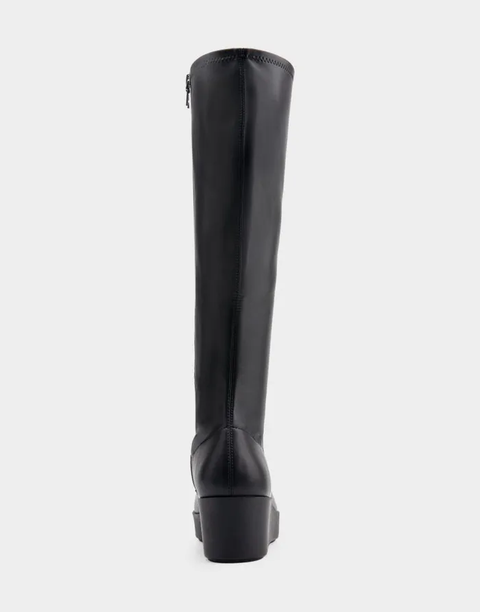 Aerosoles Comfortable Women039s Flatform Heel Tall Shaft Boot In Black Faux Leather Black Faux Leather Women Tall Boots