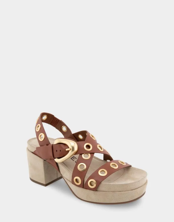 Aerosoles Comfortable Women039s Grommeted Strappy Molded Footbed Platform Sandal In Gingerbread Leather Gingerbread Leather Women Platforms