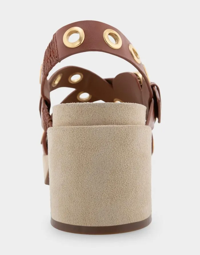 Aerosoles Comfortable Women039s Grommeted Strappy Molded Footbed Platform Sandal In Gingerbread Leather Gingerbread Leather Women Platforms