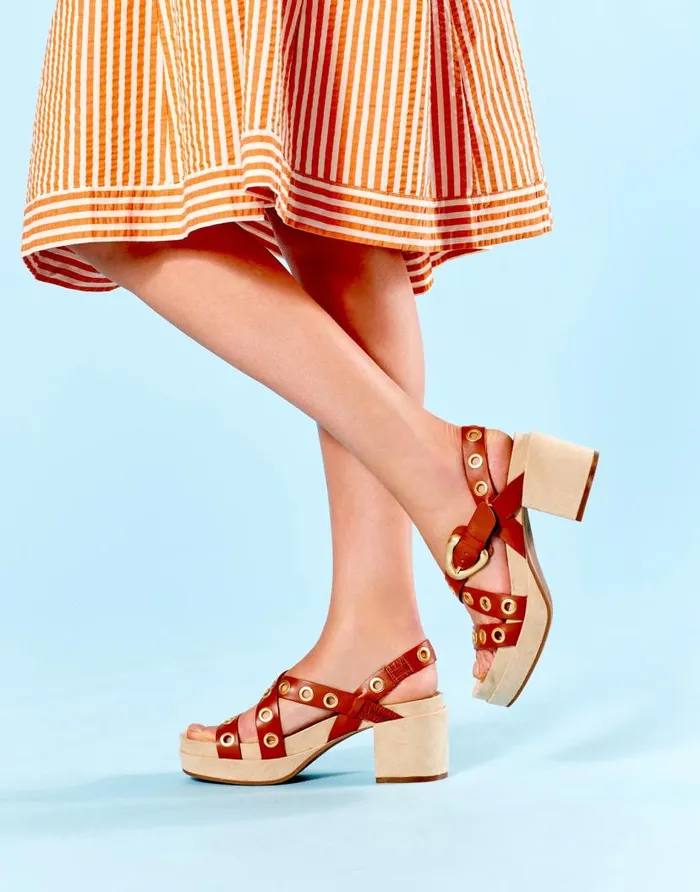 Aerosoles Comfortable Women039s Grommeted Strappy Molded Footbed Platform Sandal In Gingerbread Leather Gingerbread Leather Women Platforms