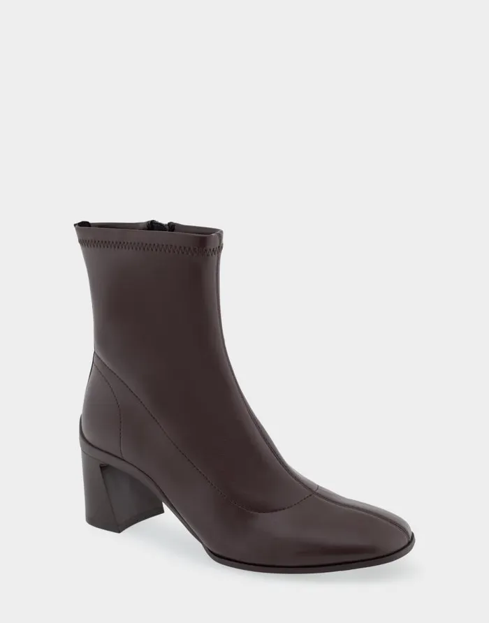 Aerosoles Comfortable Women039s Heeled Ankle Boot In Brown Stretch Faux Leather Brown Stretch Faux Leather Women Wide Width Boots