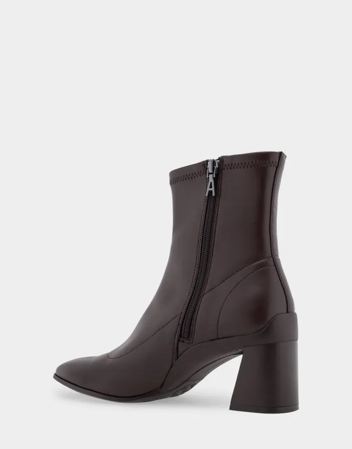 Aerosoles Comfortable Women039s Heeled Ankle Boot In Brown Stretch Faux Leather Brown Stretch Faux Leather Women Wide Width Boots
