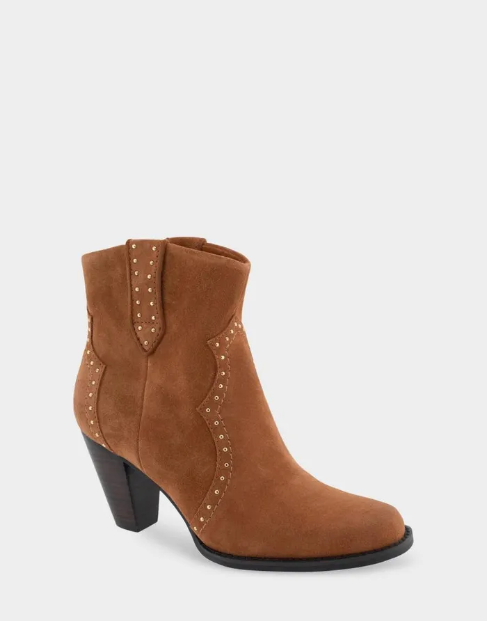 Aerosoles Comfortable Women039s Heeled Ankle Boot In Tan Genuine Suede Tan Genuine Suede Women Ankle Boots