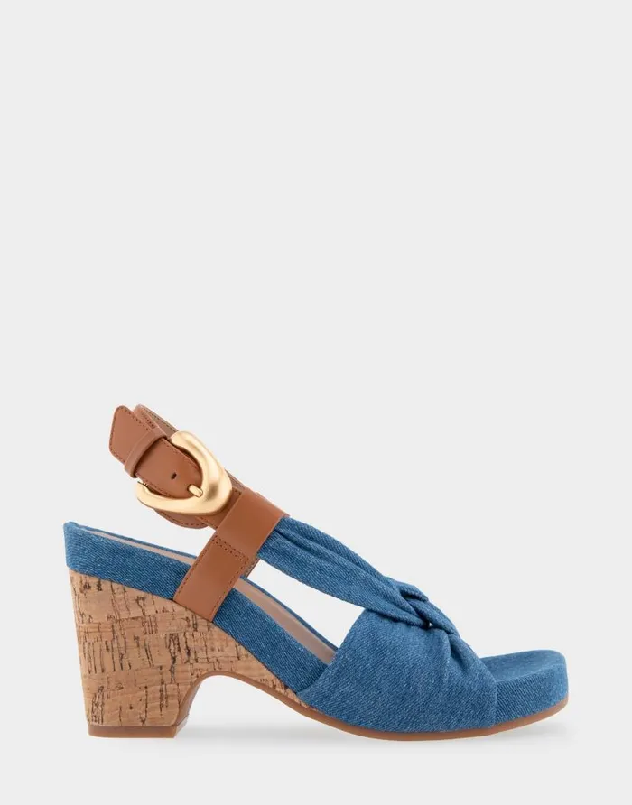 Aerosoles Comfortable Women039s Knotted Buckled Footbed Wedge Sandal In Denim Fabric Denim Fabric Denim Fabric Women Wedges