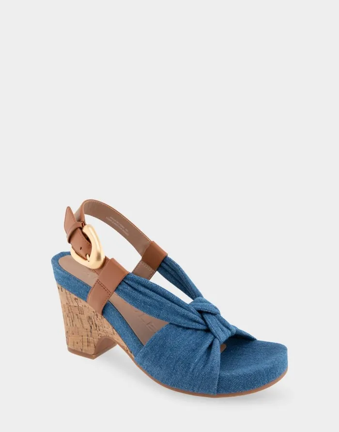 Aerosoles Comfortable Women039s Knotted Buckled Footbed Wedge Sandal In Denim Fabric Denim Fabric Denim Fabric Women Wedges