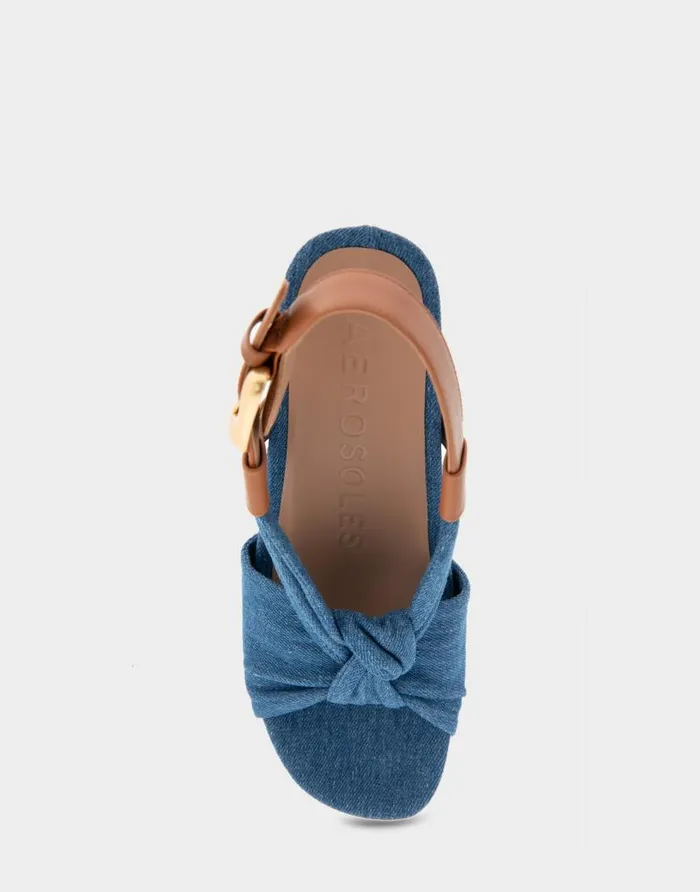 Aerosoles Comfortable Women039s Knotted Buckled Footbed Wedge Sandal In Denim Fabric Denim Fabric Denim Fabric Women Wedges
