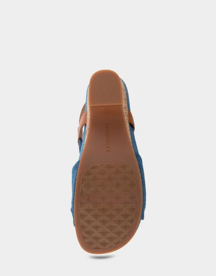 Aerosoles Comfortable Women039s Knotted Buckled Footbed Wedge Sandal In Denim Fabric Denim Fabric Denim Fabric Women Wedges
