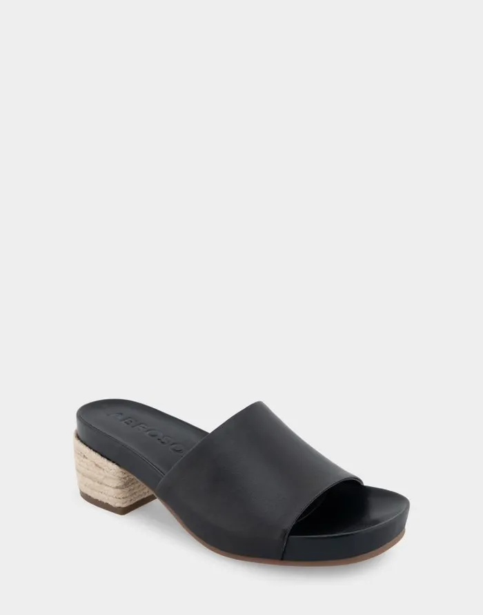 Aerosoles Comfortable Women039s Molded Footbed Low Block Heel Slide In Black Leather Black Leather Women Clogs and Mules
