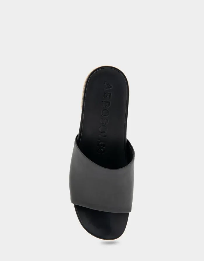 Aerosoles Comfortable Women039s Molded Footbed Low Block Heel Slide In Black Leather Black Leather Women Clogs and Mules