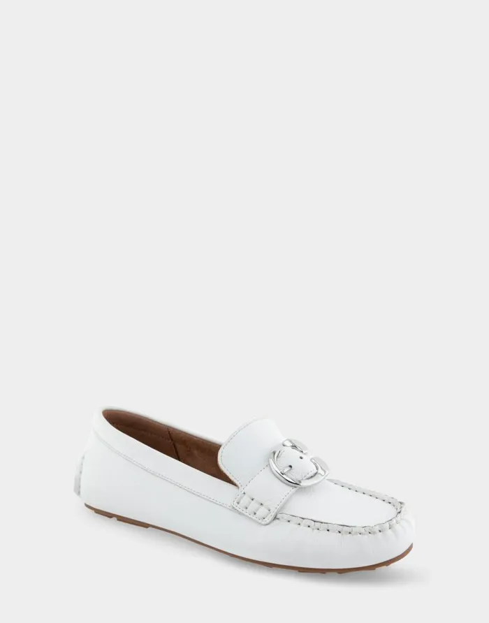 Aerosoles Comfortable Women039s Ornamented Driver In White Leather White Leather Women Wide Width Flats