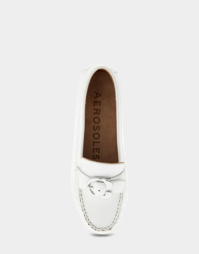Aerosoles Comfortable Women039s Ornamented Driver In White Leather White Leather Women Wide Width Flats
