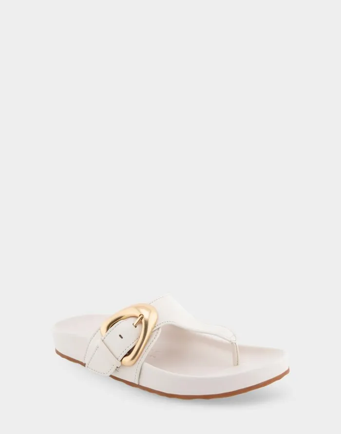 Aerosoles Comfortable Women039s Oversized Buckle Molded Footbed Thong Sandal In Eggnog Leather Eggnog Leather Women Clogs and Mules