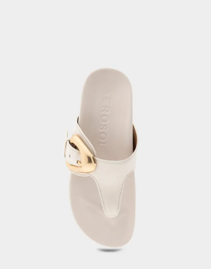 Aerosoles Comfortable Women039s Oversized Buckle Molded Footbed Thong Sandal In Eggnog Leather Eggnog Leather Women Clogs and Mules