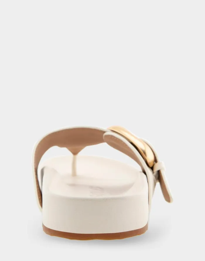 Aerosoles Comfortable Women039s Oversized Buckle Molded Footbed Thong Sandal In Eggnog Leather Eggnog Leather Women Clogs and Mules