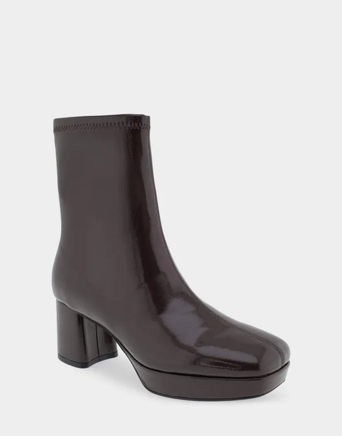 Aerosoles Comfortable Women039s Platform Heel Ankle Boot In Brown Patent Faux Leather Java Patent Faux Leather Women Heeled Boots