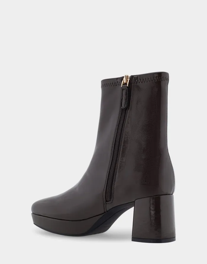 Aerosoles Comfortable Women039s Platform Heel Ankle Boot In Brown Patent Faux Leather Java Patent Faux Leather Women Heeled Boots