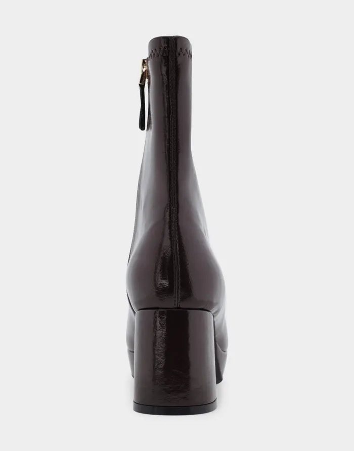 Aerosoles Comfortable Women039s Platform Heel Ankle Boot In Brown Patent Faux Leather Java Patent Faux Leather Women Heeled Boots