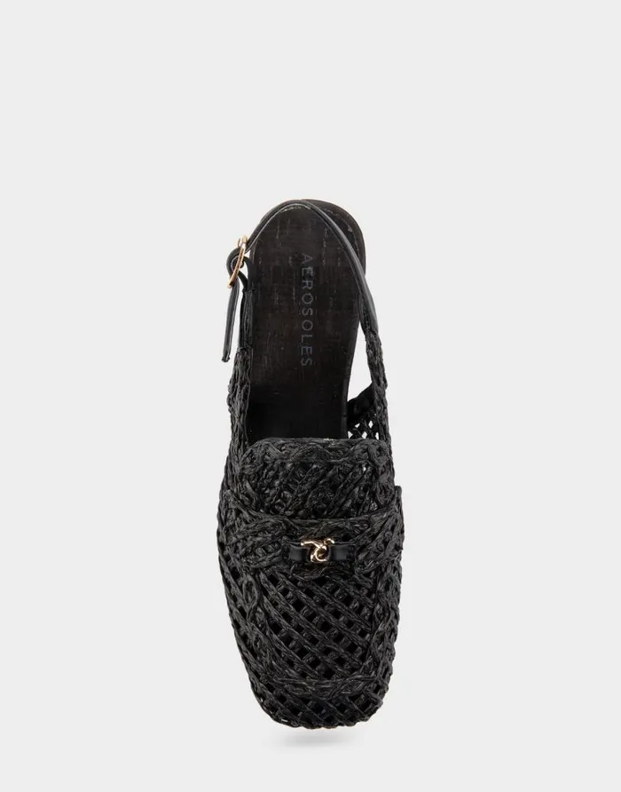 Aerosoles Comfortable Women039s Platform Slingback In Black Raffia Fabric Black Women Wide Width Heels