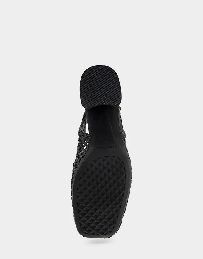 Aerosoles Comfortable Women039s Platform Slingback In Black Raffia Fabric Black Women Wide Width Heels