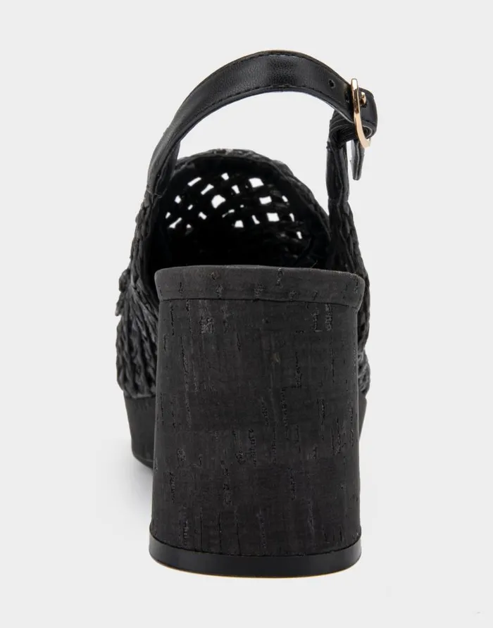 Aerosoles Comfortable Women039s Platform Slingback In Black Raffia Fabric Black Women Wide Width Heels