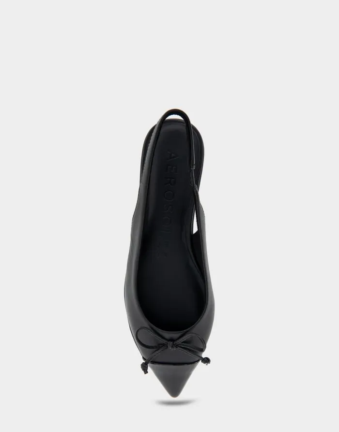 Aerosoles Comfortable Women039s Point Toe Slingback Flat In Black Leather Black Leather Women Clogs and Mules