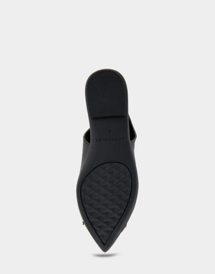 Aerosoles Comfortable Women039s Point Toe Slingback Flat In Black Leather Black Leather Women Clogs and Mules
