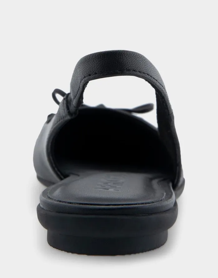 Aerosoles Comfortable Women039s Point Toe Slingback Flat In Black Leather Black Leather Women Clogs and Mules