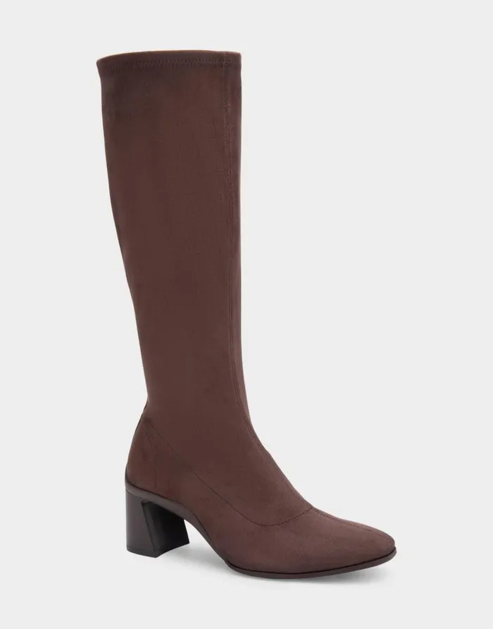 Aerosoles Comfortable Women039s Sculpted Heel Tall Shaft Boot In Brown Stretch Faux Suede Java Stretch Faux Suede Women Heeled Boots