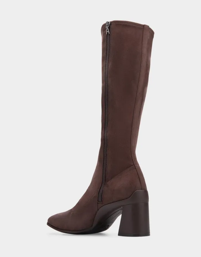 Aerosoles Comfortable Women039s Sculpted Heel Tall Shaft Boot In Brown Stretch Faux Suede Java Stretch Faux Suede Women Heeled Boots