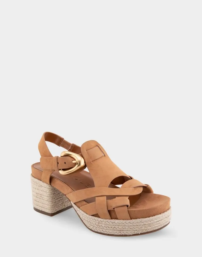 Aerosoles Comfortable Women039s Strappy Molded Footbed Platform Sandal In Tan Suede Tan Suede Women Clogs and Mules