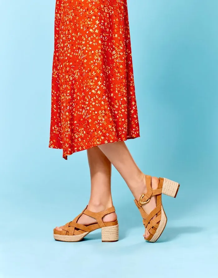 Aerosoles Comfortable Women039s Strappy Molded Footbed Platform Sandal In Tan Suede Tan Suede Women Clogs and Mules