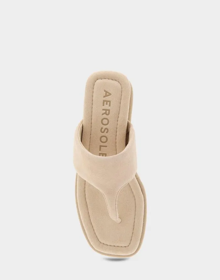 Aerosoles Comfortable Women039s Thong Mini Wedge Sandal In Pale Khaki Suede Pale Khaki Suede Women Wedges