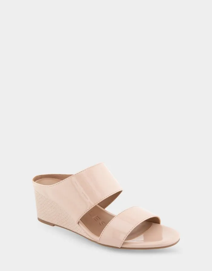 Aerosoles Comfortable Women039s Two Band Mid Wedge Slide Sandal In Cipria Faux Leather Cipria Faux Leather Women Wedges
