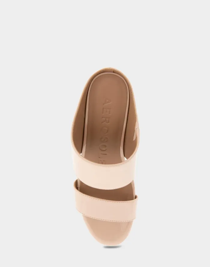 Aerosoles Comfortable Women039s Two Band Mid Wedge Slide Sandal In Cipria Faux Leather Cipria Faux Leather Women Wedges