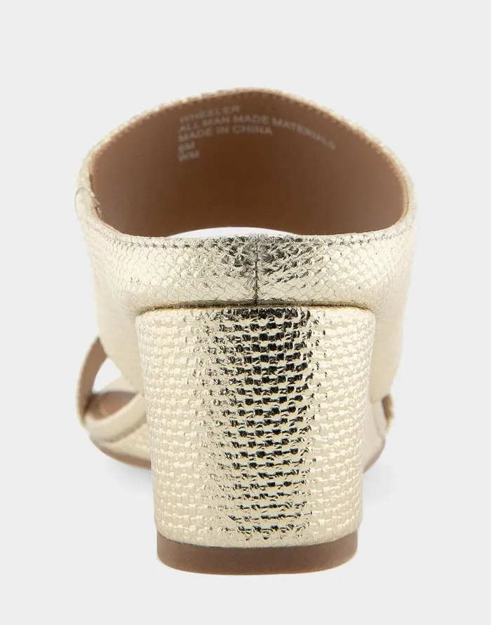 Aerosoles Comfortable Women039s Two Band Mid Wedge Slide Sandal In Soft Gold Canvas Faux Leather Soft Gold Canvas Faux Leather Women Wedges