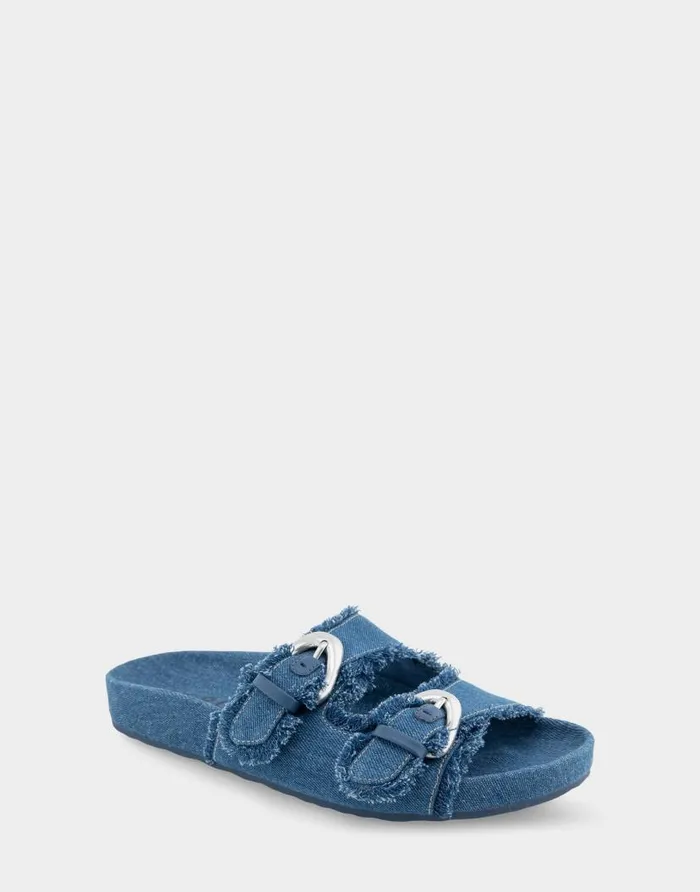 Aerosoles Comfortable Women039s Two Band Molded Footbed Sandal In Denim Fabric Denim Fabric Denim Fabric Women Flats
