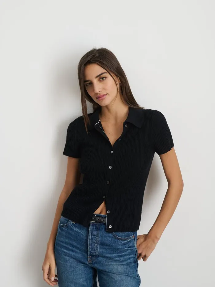 Alex Mill Shirts Tops Women Suzanne Ribbed Polo Black Alex Mill Shirts Tops Women Suzanne Ribbed Polo Black